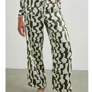 Rails Damani Noto Wide Leg Pants Green White Satin Geo Print Classy Dressy Sz S